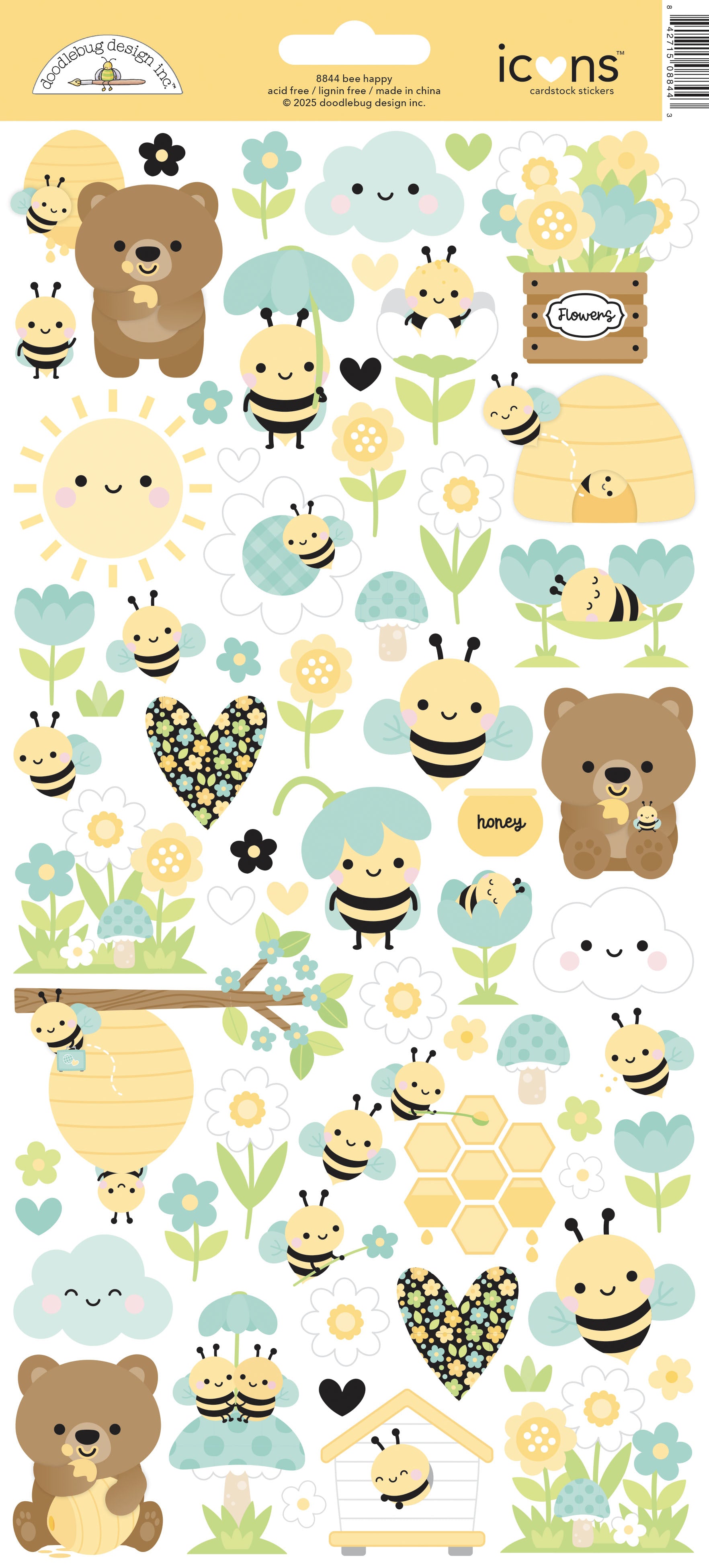 Doodlebug Design - Bee Happy Collection - bee happy icons stickers